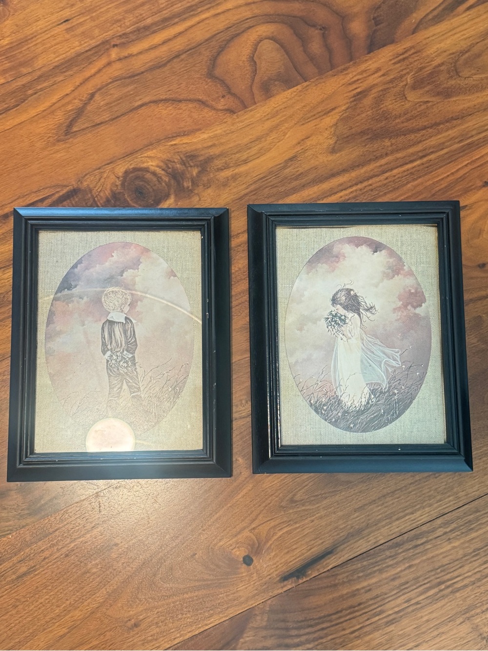 Vintage MCM Pair G. Ranck 'Young Love' Framed Art Prints: Boy and Girl Decor